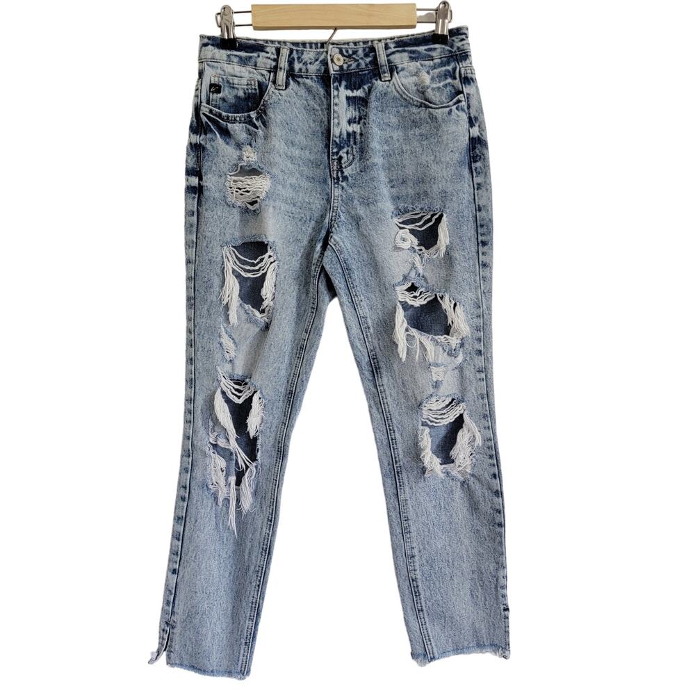 KanCan Acid Wash Distressed ESTILLO High Rise Mom‎ Jeans Light Wash Size 5/26